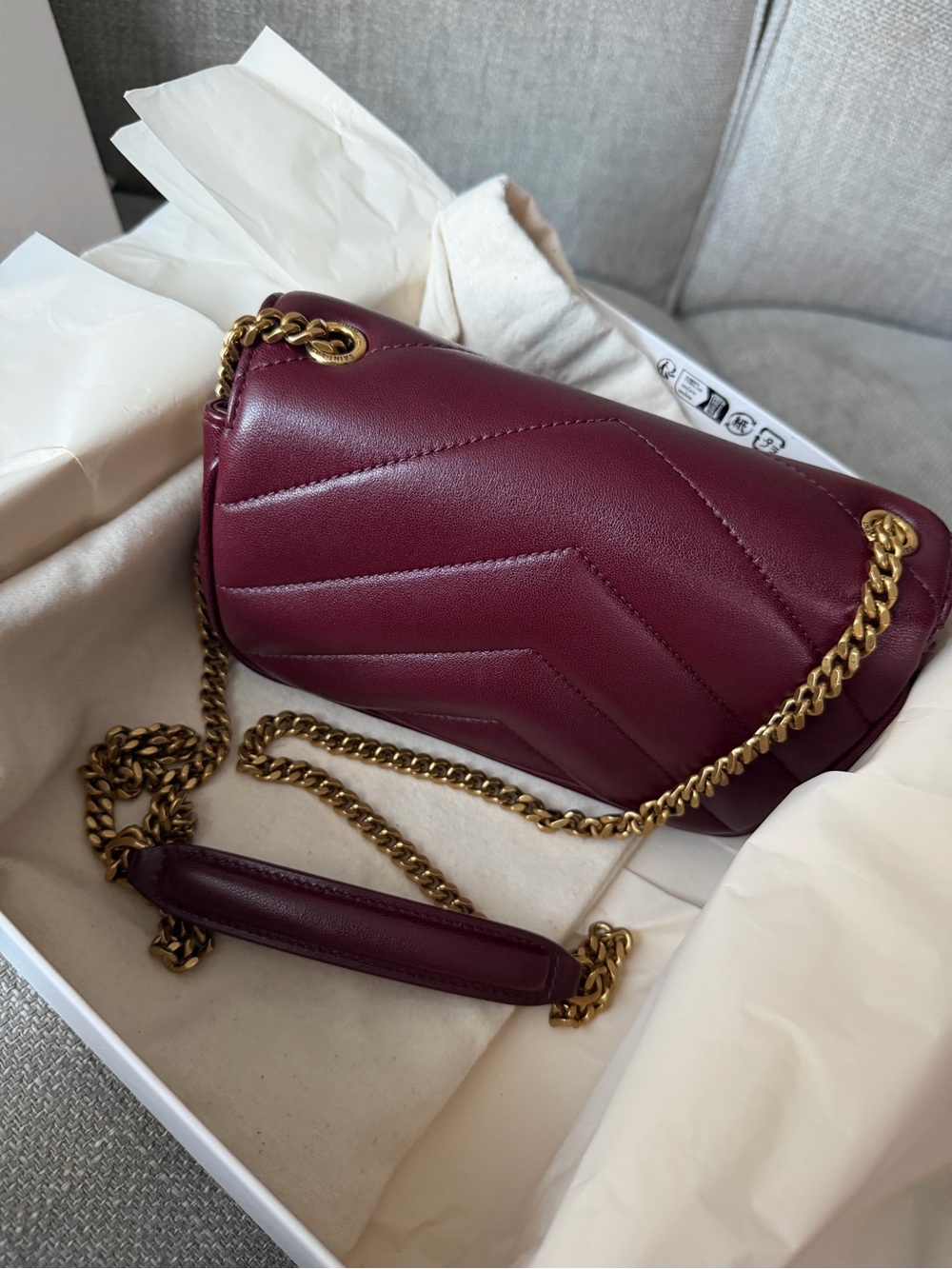 Saint Laurent Deep Burgundy Quilted Leather Shoulder Bag with Gold Logo - Picture 8 of 8